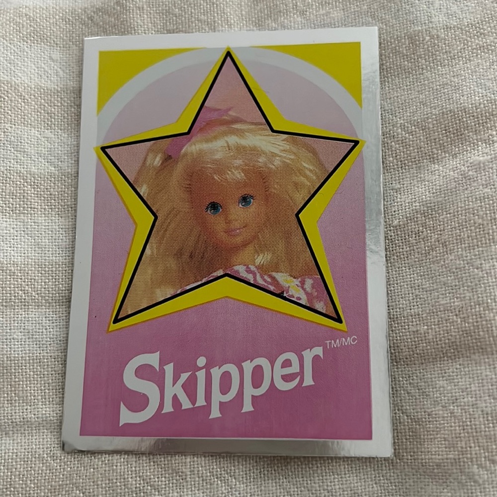 Vintage Barbie Skipper foil sticker card panini 1992